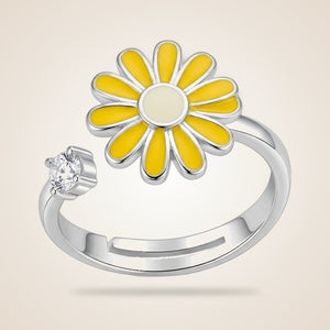 Yellow Rotating Sunflower Meditation Fidget Daisy Dainty Floral Ring | Boho Jewellery UK | The Colourful Aura