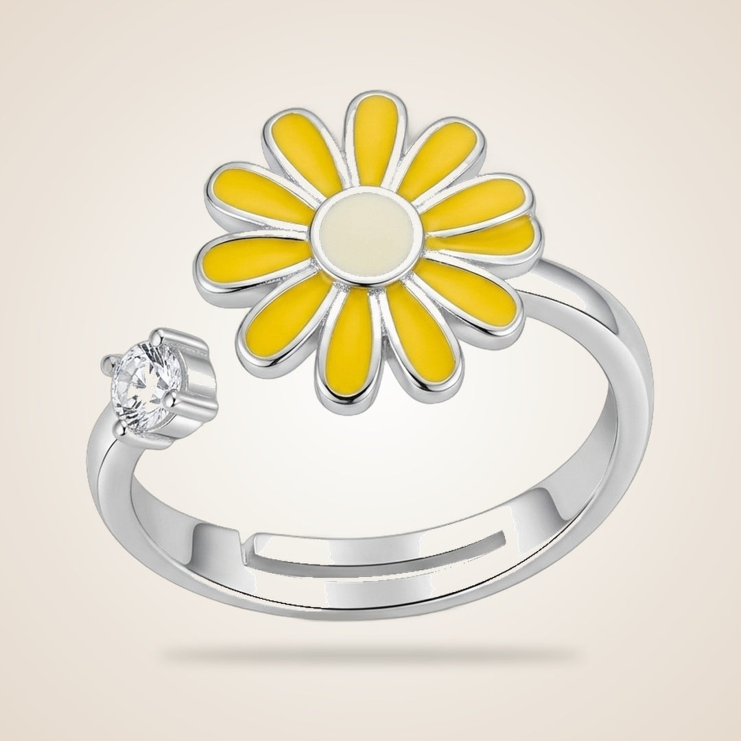 Yellow Rotating Sunflower Meditation Fidget Daisy Dainty Floral Ring | Boho Jewellery UK | The Colourful Aura