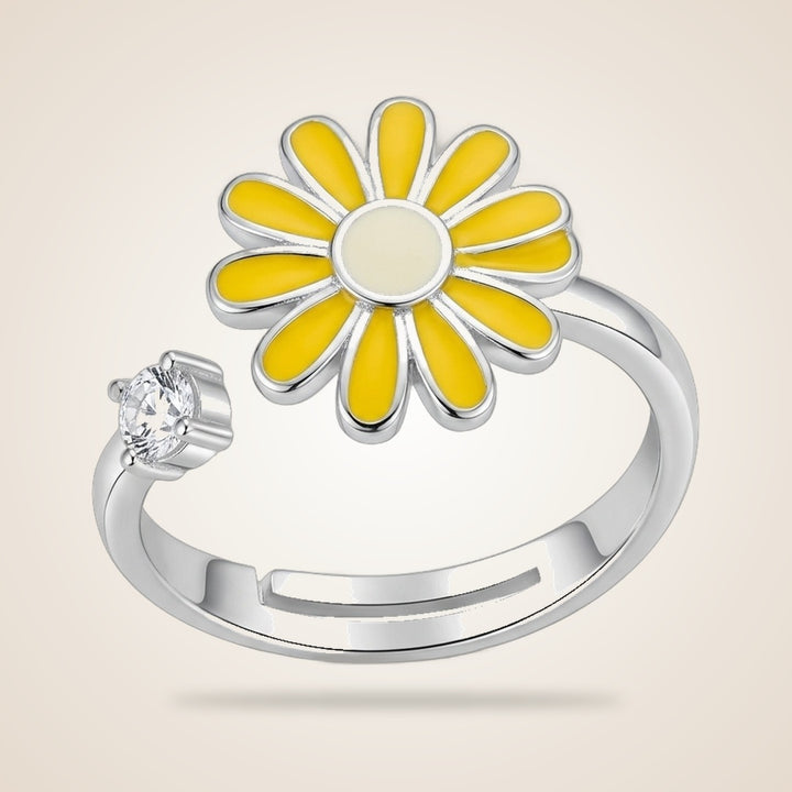Yellow Rotating Sunflower Meditation Fidget Daisy Dainty Floral Ring | Boho Jewellery UK | The Colourful Aura