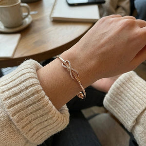Zircon Infinity Brass Bangle Adjustable Cuff Bracelet (Close-up Detail) | The Colourful Aura