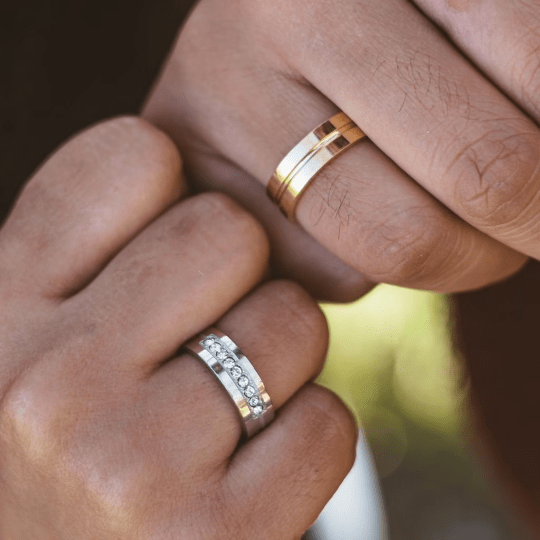 Her Ring Silver Gold Couple Wedding Promise Band Ring Set — Boho Jewellery UK | The Colourful Aura