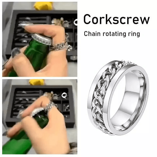 Silver Stainless Steel Chain Spinner Fidget Street Wear Chain Ring