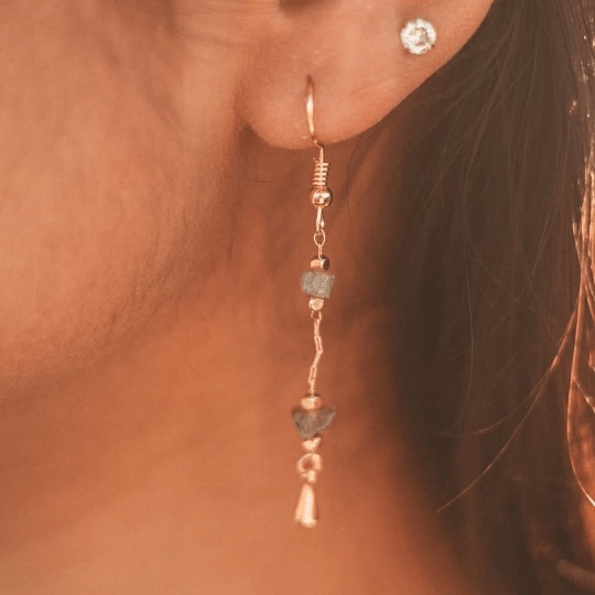 Gold Minimalist Healing Crystal Quartz Dainty Boho Drop Earrings