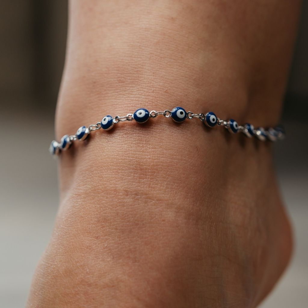 Sterling silver sale evil eye anklet