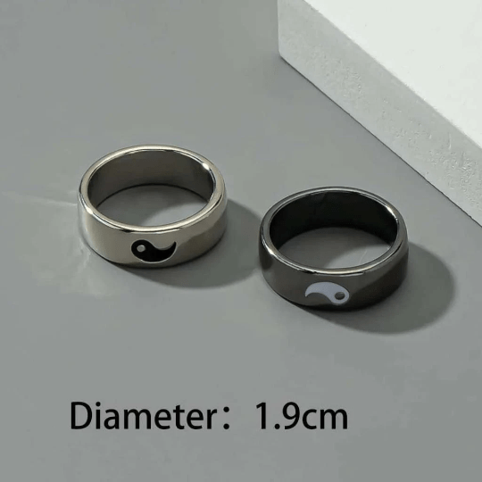 Stainless Steel Yin and Yang Matching Couple Promise Band Ring Set