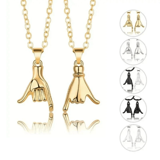 Silver Pinky Promise Hand Pendant Long Distance Relationship Couple Charm (Close-up Detail) | The Colourful Aura