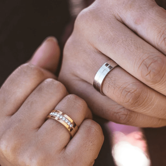 Silver Gold Couple Zircon Wedding Band Promise Ring Set