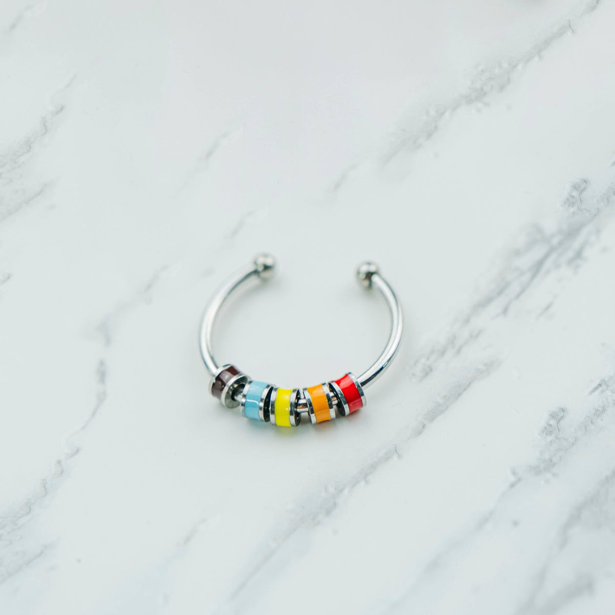 Colourful Enamel Beaded Rotatable Fidget Spinner Chain Ring — Boho Jewellery UK | The Colourful Aura