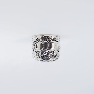 Wide Retro Elephant Carving Male and Female Chunky Animal Large Silver Ring
