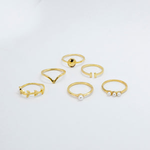 6 Piece Gold Plated Oxidised Bohemian Vintage Tribal Stacking Retro Ring Set