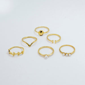 6 Piece Gold Plated Oxidised Bohemian Vintage Tribal Stacking Retro Ring Set