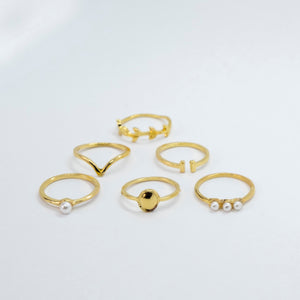 6 Piece Gold Plated Oxidised Bohemian Vintage Tribal Stacking Retro Ring Set