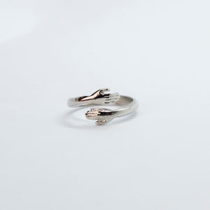 Silver/Gold Love Hugging Hand Couple Stackable Adjustable Love Ring