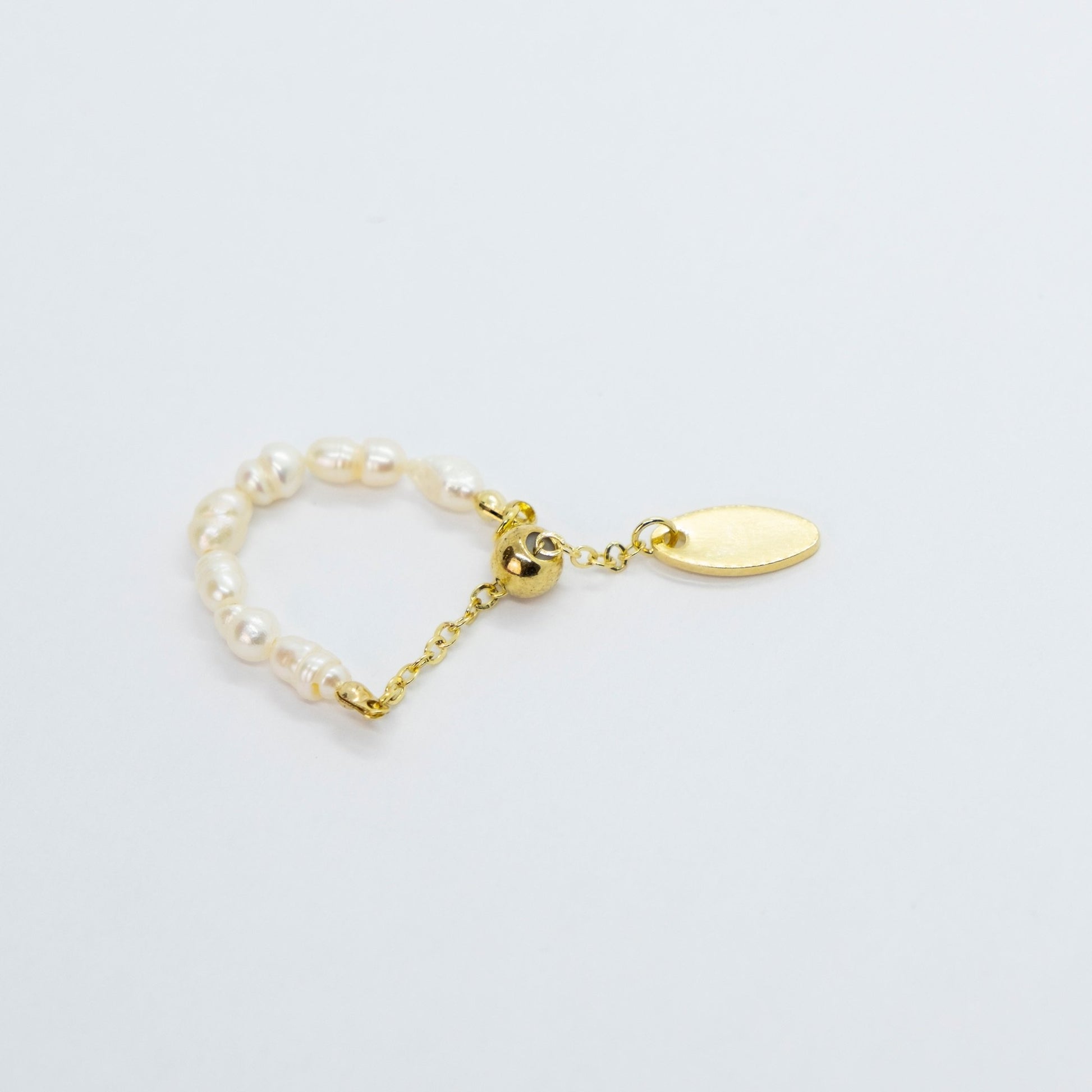 Retro Pearl Chain Pull Adjustable Gold Stackable Thumb Ring