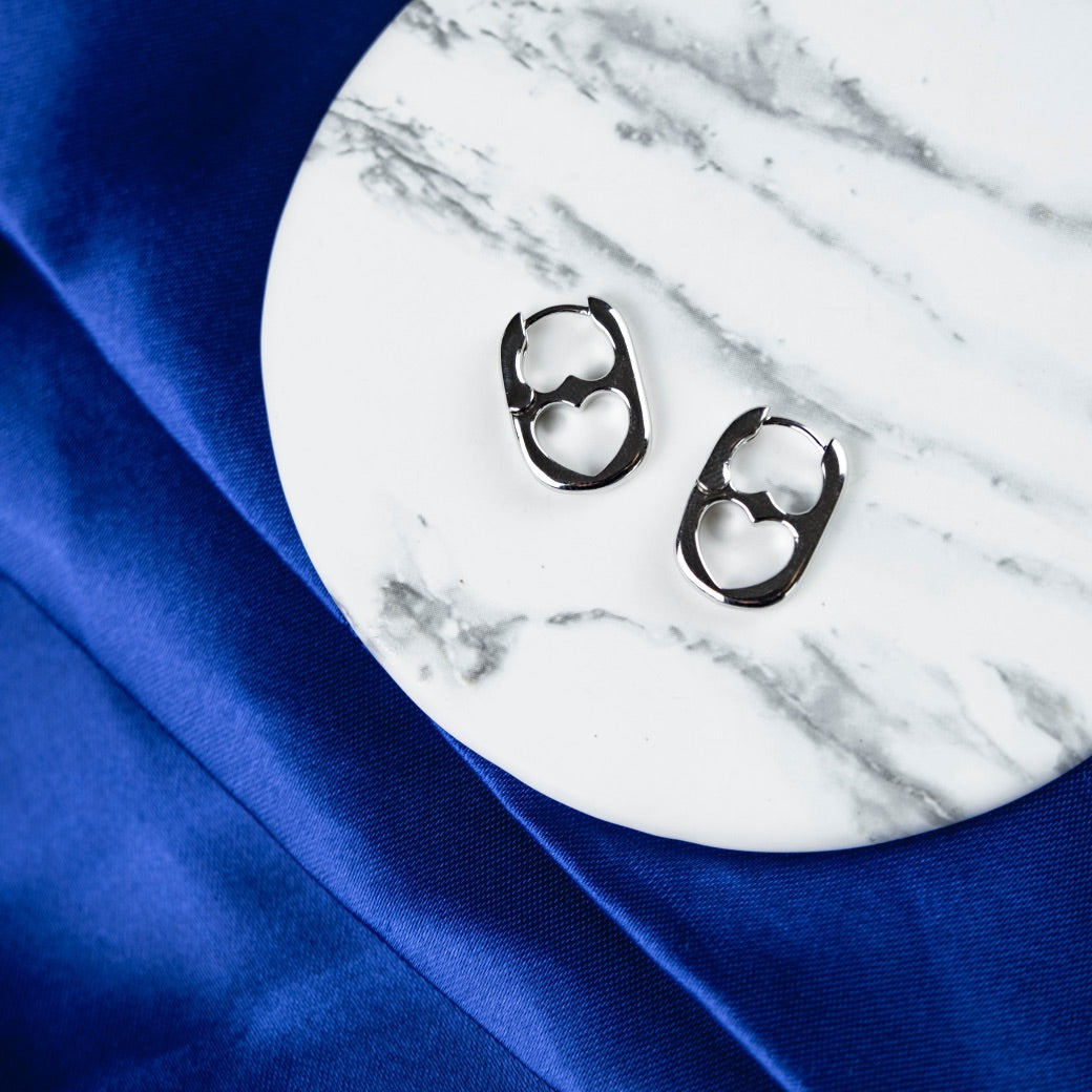 Can Opener Silver U Shape Geometric Minimalist Small Oval Hoop Earring