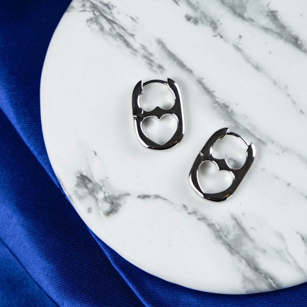 Can Opener Silver U Shape Geometric Minimalist Small Oval Hoop Earring