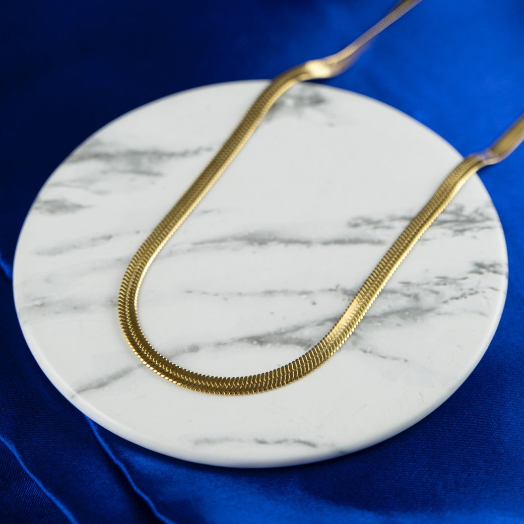 Stainless Steel Gold Cuban Link Flat Snake Gourmet Chain Layering Necklace
