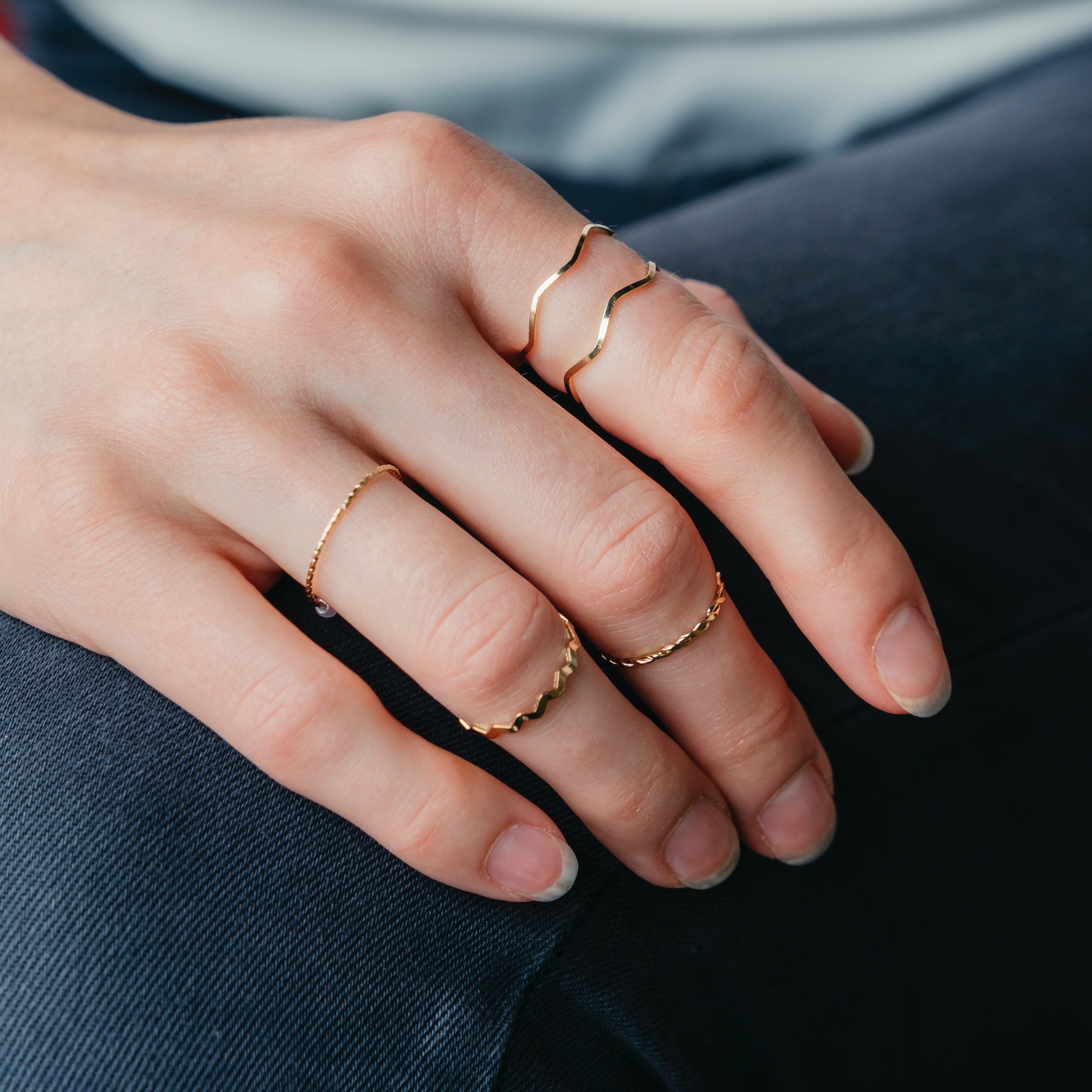 5 Piece Slim Silver Bohemian Pearl Tribal midi Stackable Ring Set