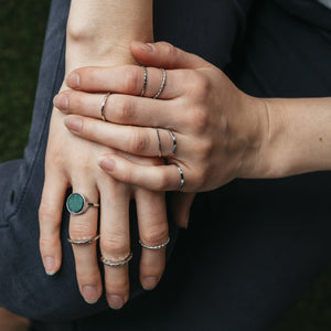 10 Pieces Silver Stackable Green Stone Retro Multi Finger Boho Ring Set detail view 3 — Boho Jewellery UK | The Colourful Aura