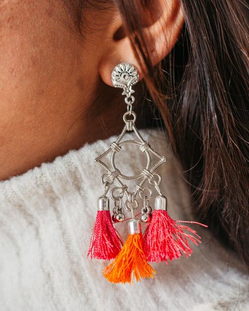 Long geometric tassel pink orange danglers: