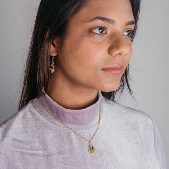 Hamsa Evil Eye Fatima Hand Dangle Drop Pendant Necklace