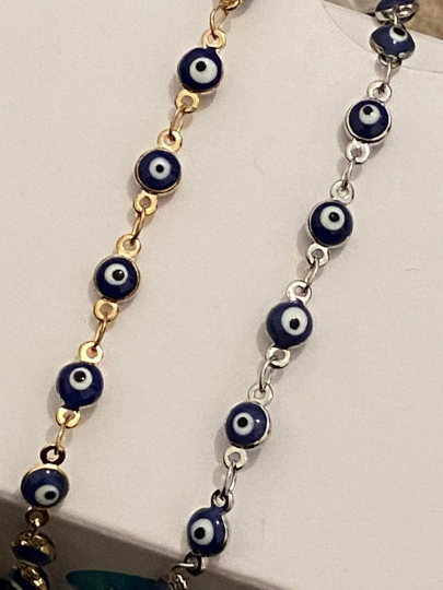 Golden Blue Evil Eye Minimalist Adjustable Protection Beaded Turkish Anklet