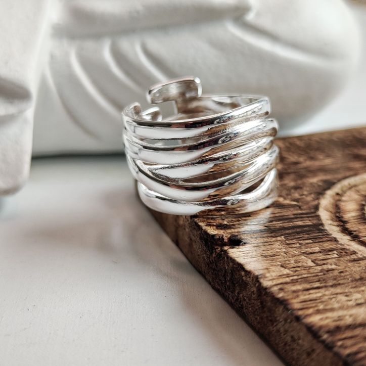 Wide Silver Thumb Punk Vintage Multilayer Twisted Statement Weaving Ring