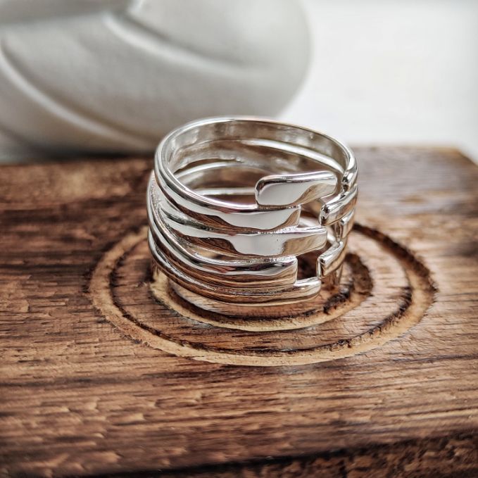 Wide Silver Thumb Punk Vintage Multilayer Twisted Statement Weaving Ring