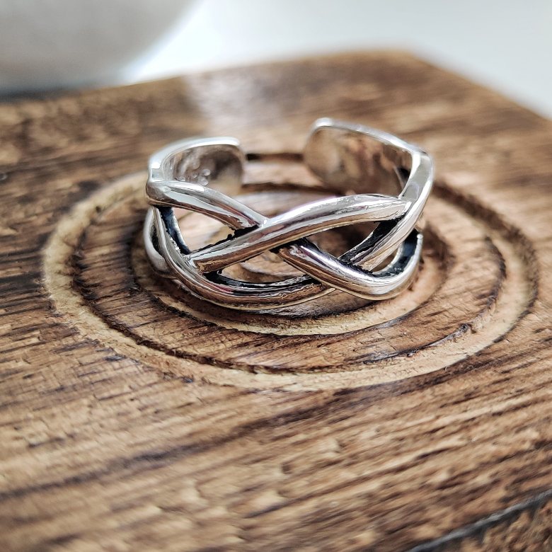 925 Twisted Silver Boho Chunky Cross Braid Stackable Cuff Ring