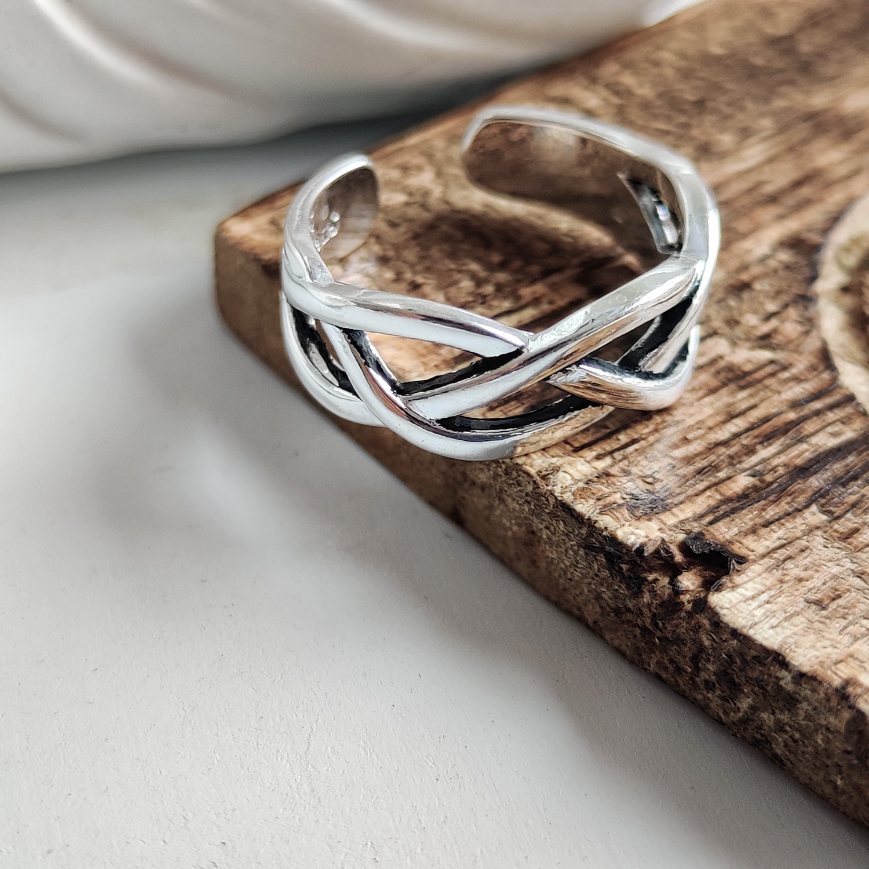 925 Twisted Silver Boho Chunky Cross Braid Stackable Cuff Ring