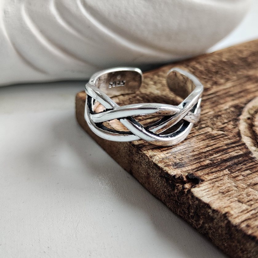 925 Twisted Silver Boho Chunky Cross Braid Stackable Cuff Ring