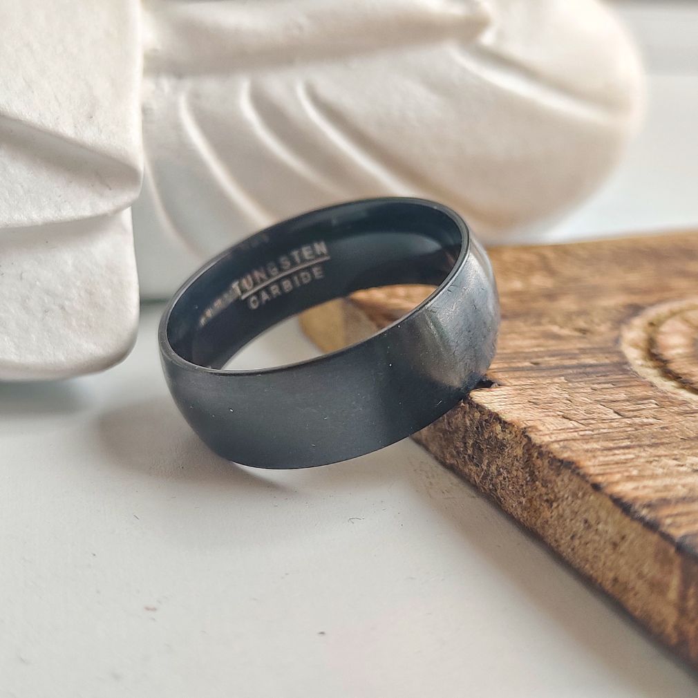 8mm Mens Matt Black Blue Silver Plain Tungsten Engagement Band Ring
