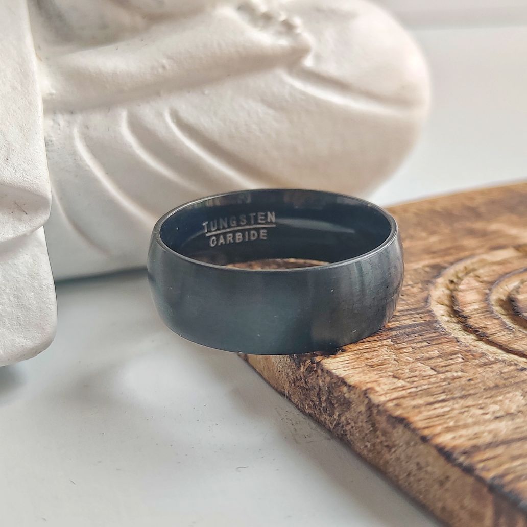 8mm Mens Matt Black Blue Silver Plain Tungsten Engagement Band Ring