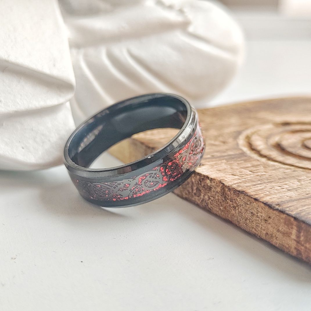 Punk Tungsten Steel Black Carbon Fiber Mens Wide Band Ring