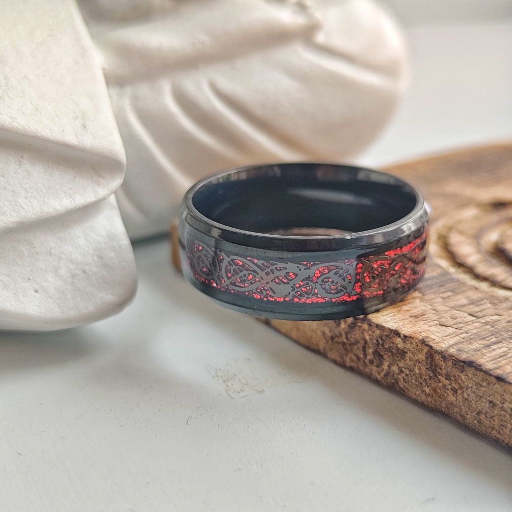 Punk Tungsten Steel Black Carbon Fiber Mens Wide Band Ring