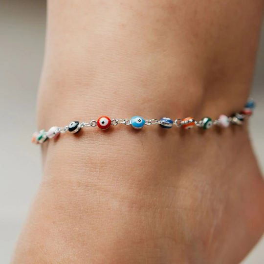 Multicolor Evil Eye Tiny Turkish Protection Beaded Luck Eye Greek Foot Anklet
