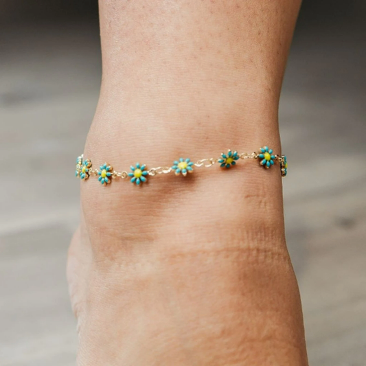 Turquoise Sun Flower Summer Indie Boho Daisy Floral Charms Payal Anklet