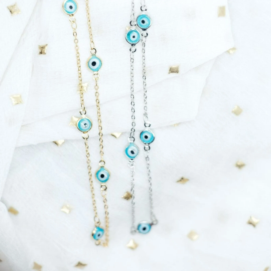 Tiny Beaded Turkish evil eye Ankle Bracelet
