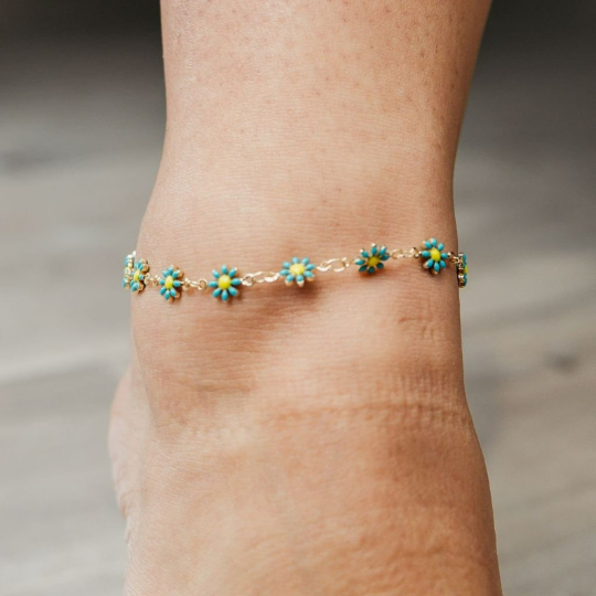Multicolour Sun Flower Summer Indie Boho Daisy Floral Charms Payal Anklet