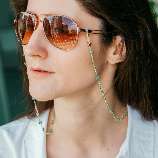 Turquoise Floral Summer Reading EyeGlass Detachable Glass Chain Sun Flower — Boho Jewellery UK | The Colourful Aura