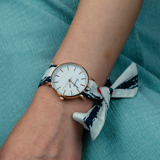 Blue Star Splash Print Changeable Fabric Strap Boho Wristwatch