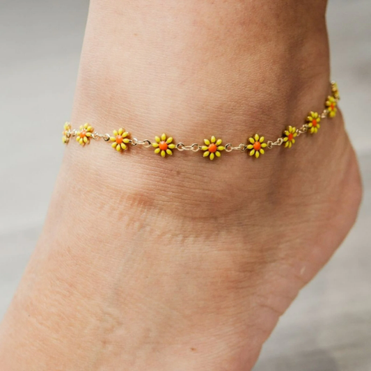 Turquoise Sun Flower Summer Indie Boho Daisy Floral Charms Payal Anklet