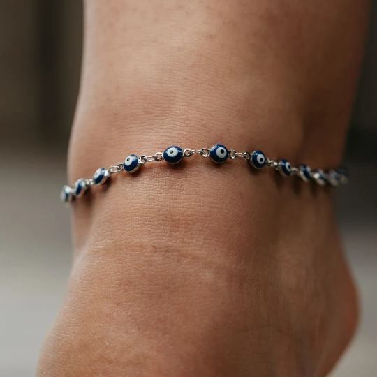 Silver Golden Blue Evil Eye Minimalist Adjustable Protection Beaded Turkish — Boho Jewellery UK | The Colourful Aura