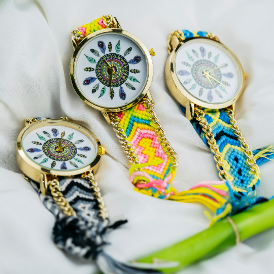 Boho Mandala Art Bohemian Jute Knitted Strap Bracelet Wrist Watch
