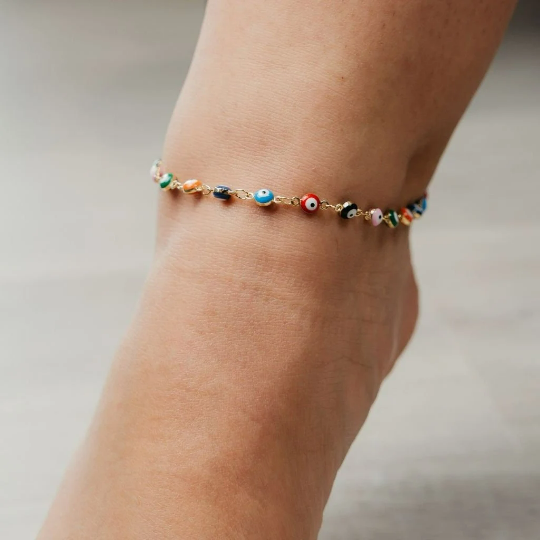 Gold Multicolor Evil Eye Tiny Turkish Protection Beaded Luck Eye Greek Foot — Boho Jewellery UK | The Colourful Aura
