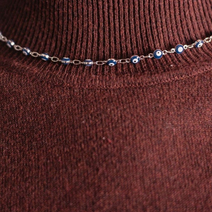 Silver Evil Eye Blue Devil Eye Bead Minimalist Adjustable Turkish Boho Nazaria (Close-up Detail) | The Colourful Aura