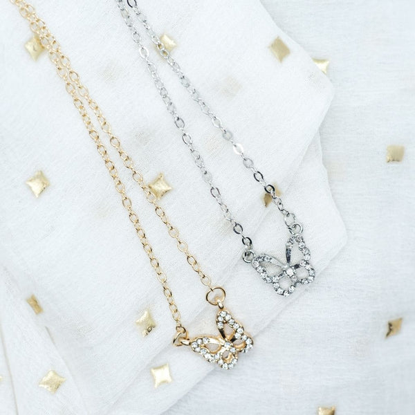 Silver and Gold Sparkly Dainty Butterfly Minimalistic Pendant Necklace