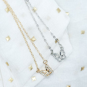 Silver and Gold Sparkly Dainty Butterfly Minimalistic Pendant Necklace — Boho Jewellery UK | The Colourful Aura