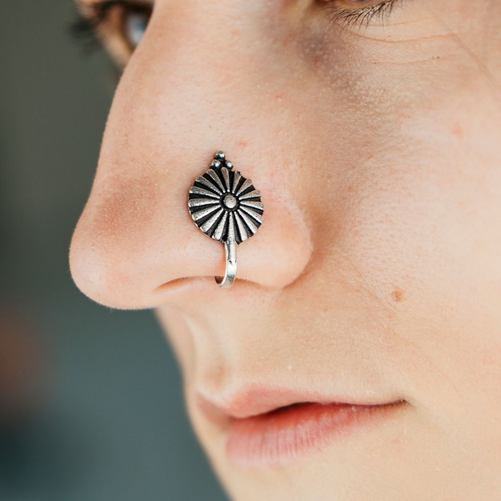 Round Simple Clip on Oxidised German Silver Non Pierced Nose Pin — Boho Jewellery UK | The Colourful Aura