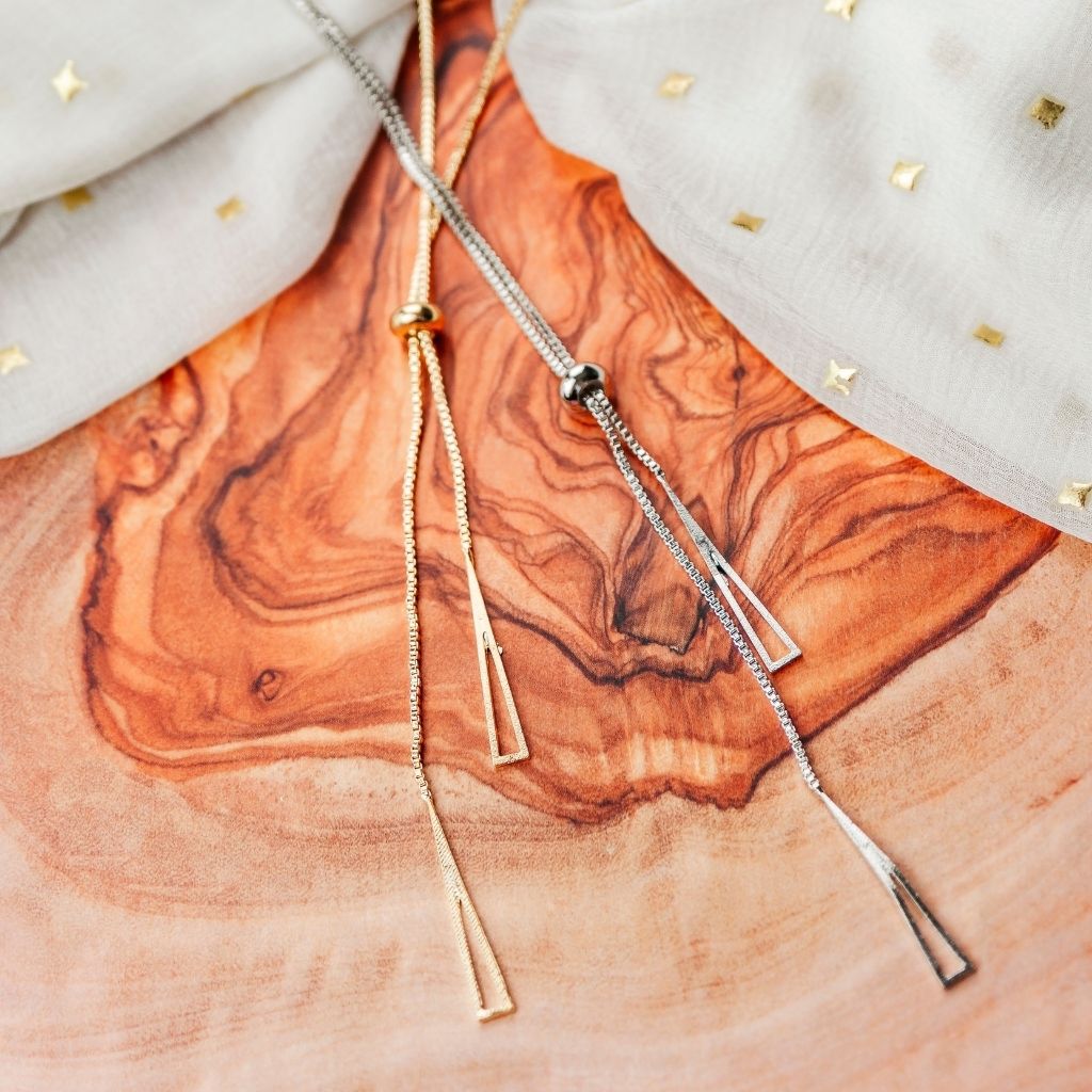 Two Triangle Geometric Y Shape Triangle Drop Lariat Cocktail Dress Necklace